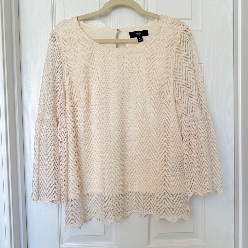 Mossimo Target Bell Sleeve Mod Cream Lace Lined Mod Blouse Large NWOT Bridal